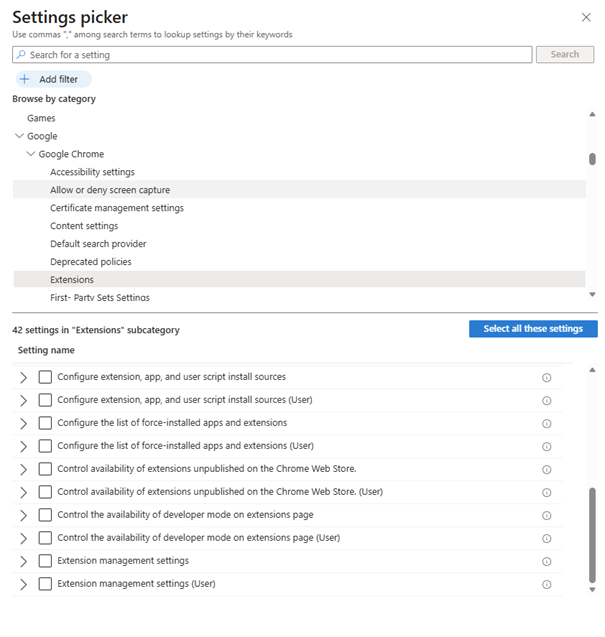 适用于 Chrome 的Intune设置选取器