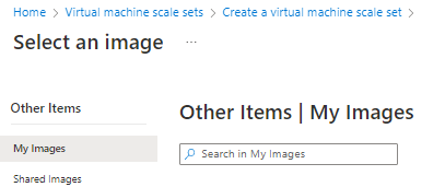 Screenshot showing where to select the type of image to use to create a scale set.