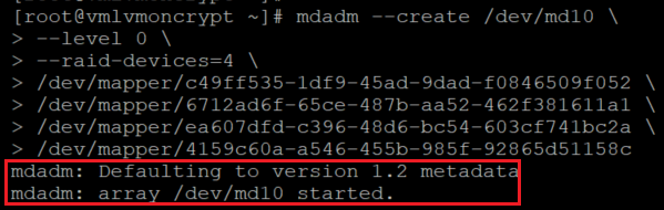 Information for configured RAID via the mdadm command