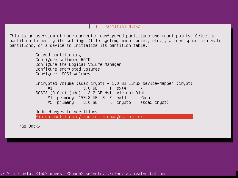 Ubuntu 16.04 Setup - Finish partitioning