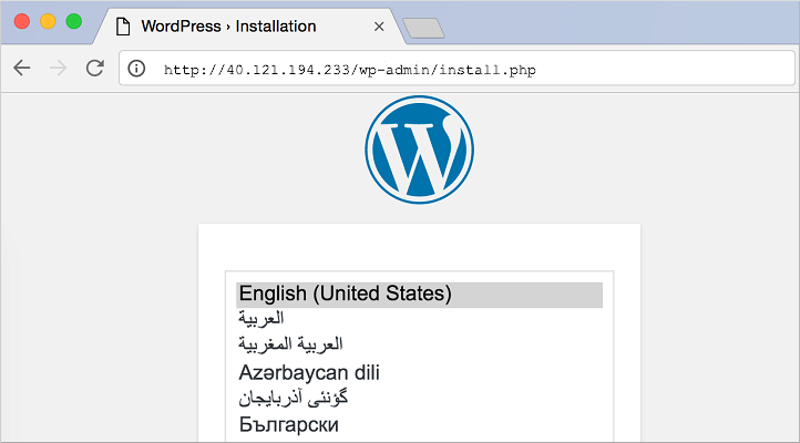 WordPress start screen
