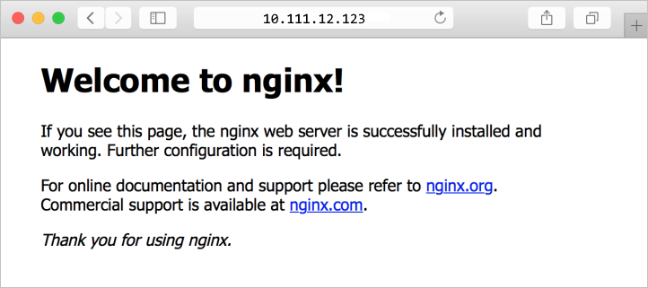 在浏览器中显示 NGINX 默认站点的屏幕截图