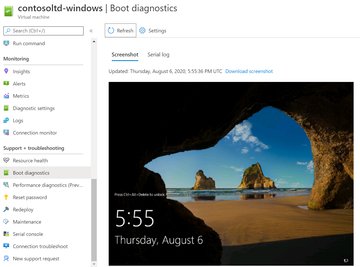 Screenshot of Windows boot diagnostics