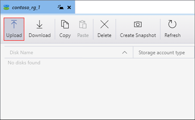 Screenshot of Azure Storage Explorer highlighting the location of the Upload button.