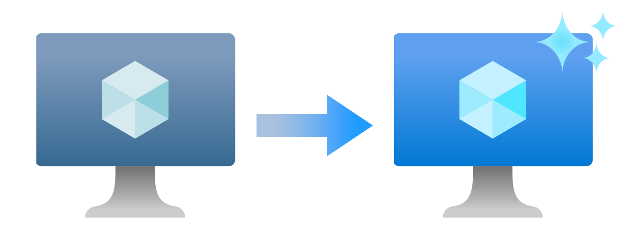 示意图中显示一个灰显的 Azure VM 图标，其中有一个箭头指向新的闪亮 Azure VM 图标。