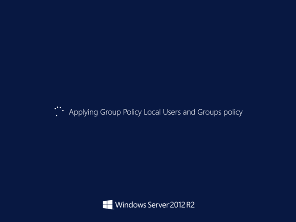 Screenshot of Applying Group Policy Local Users and Groups policy loading in Windows Server 2012 R2.