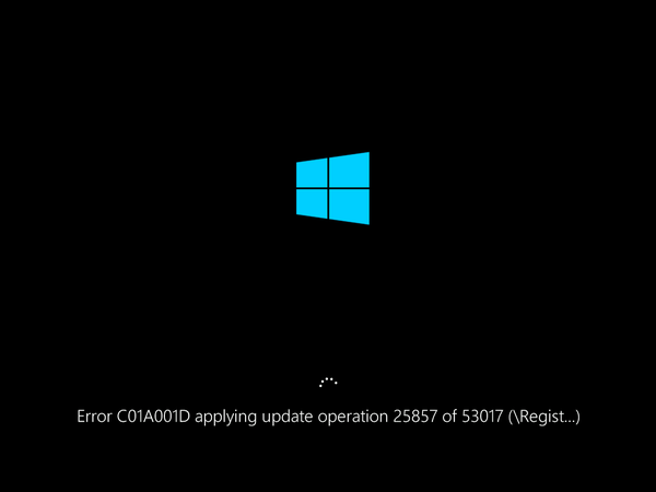 Screenshot shows the V M fails with the C01A001D error code.