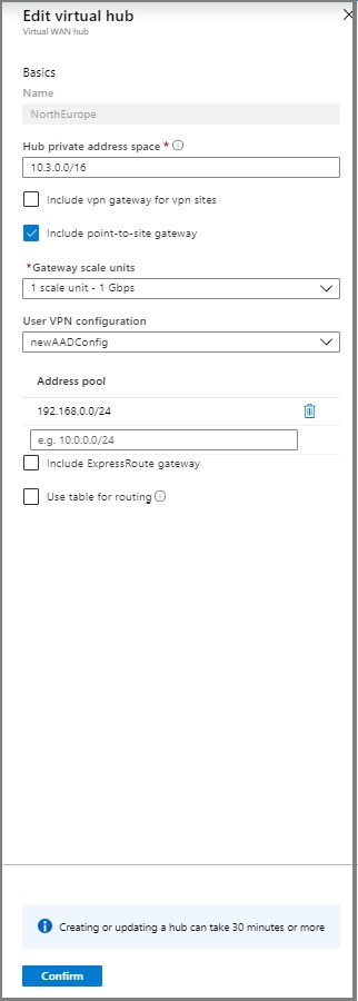Screenshot shows the Edit virtual hub dialog box where you can select your Gateway scale unit.