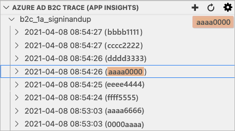 Azure AD B2C 扩展 Azure AD B2C 跟踪资源管理器中突出显示筛选内容的屏幕截图。