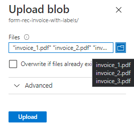 显示 Azure 门户中的“上传 Blob”窗格的屏幕截图。