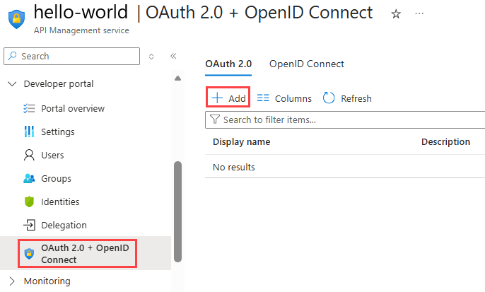 OAuth 2.0 菜单的屏幕截图。