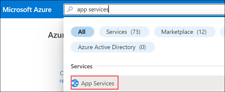 显示如何在 Azure 门户中搜索应用服务的屏幕截图。