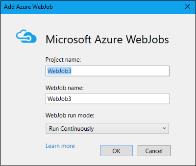 添加 Azure WebJob 对话框的屏幕截图。