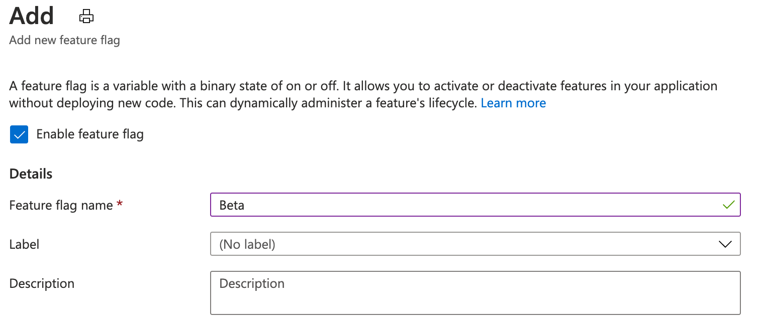 名为 Beta 的启用功能标志的屏幕截图。