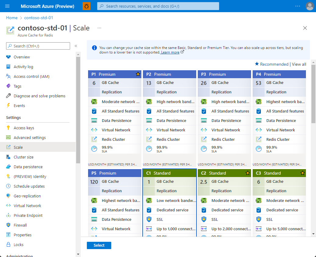Azure Cache for Redis定价层