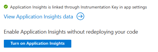 显示启用 Application Insights 的屏幕截图。