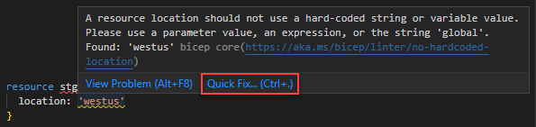 带有快速fix 的“无硬编码位置 linter 规则警告”的屏幕截图。