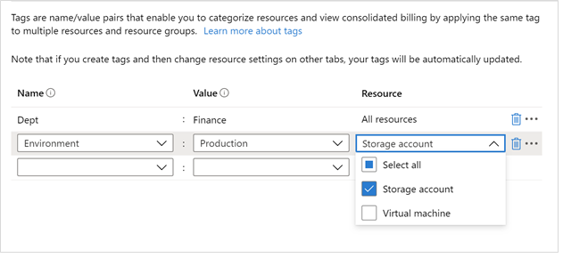 部署中 Microsoft.Common.TagsByResource UI 元素的屏幕截图。