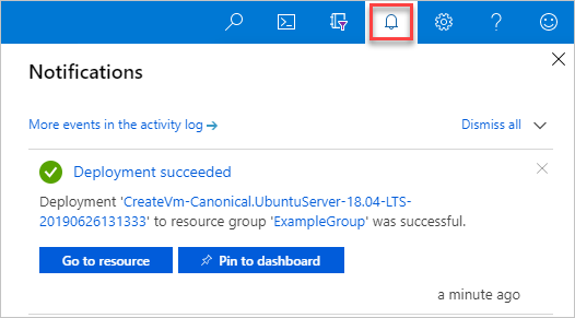 在 Azure 门户中查看部署通知的屏幕截图
