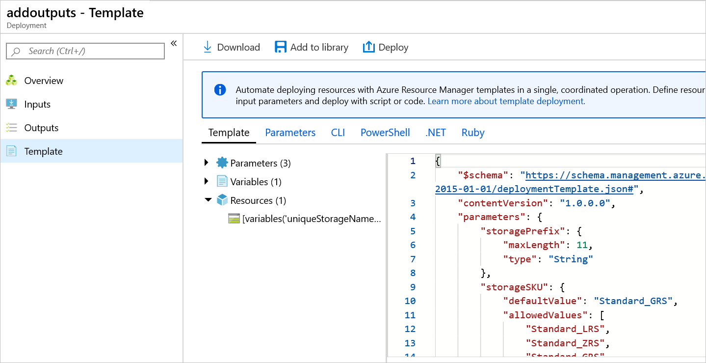 Azure 门户的屏幕截图，其中显示了部署模板。