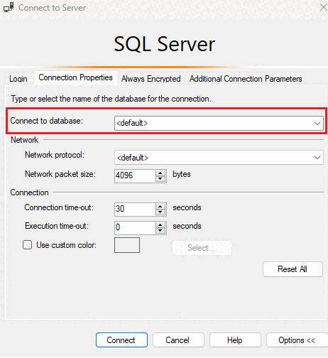 来自 SSMS 的“选项”菜单的屏幕截图。