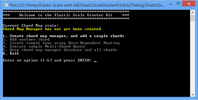 Elastic Scale入门套件终端的屏幕截图。