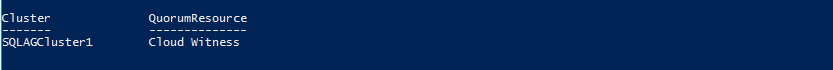 设置群集仲裁选项时 PowerShell 输出的屏幕截图。