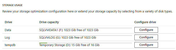 Azure 门户的 SQL 虚拟机资源的屏幕截图，显示了扩展存储的位置。