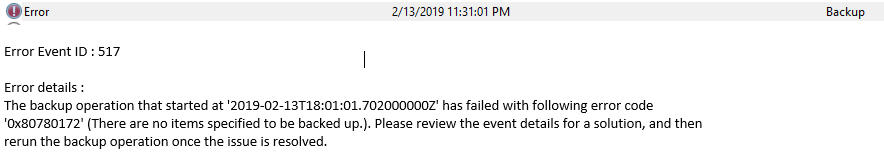 Windows Server备份失败