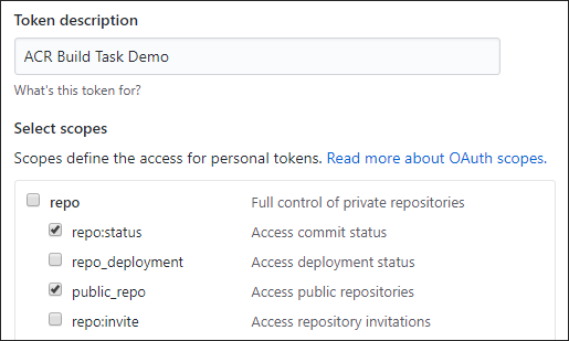 GitHub 个人访问令牌生成页面的屏幕截图