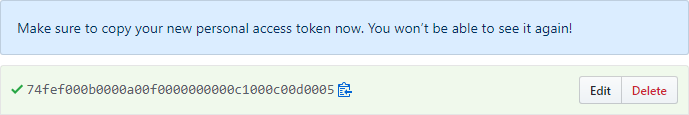 生成的 GitHub 个人访问令牌的截图
