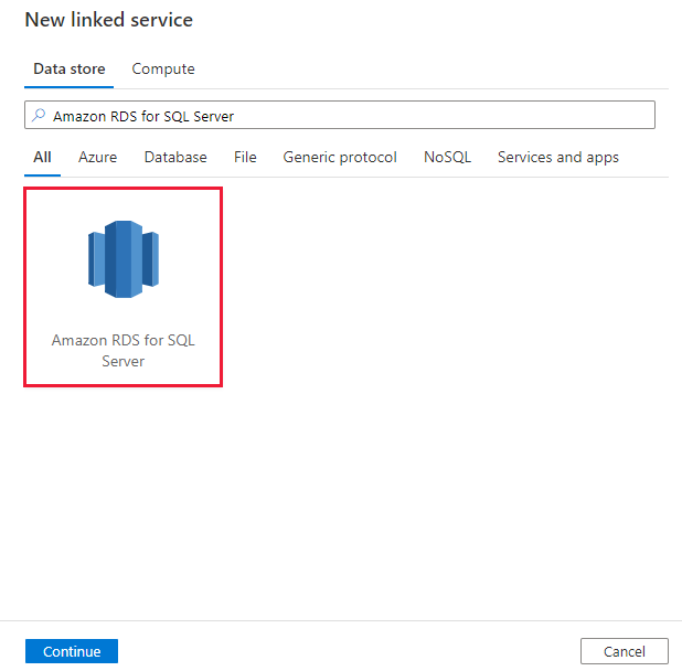 Amazon RDS for SQL Server 连接器的截图。