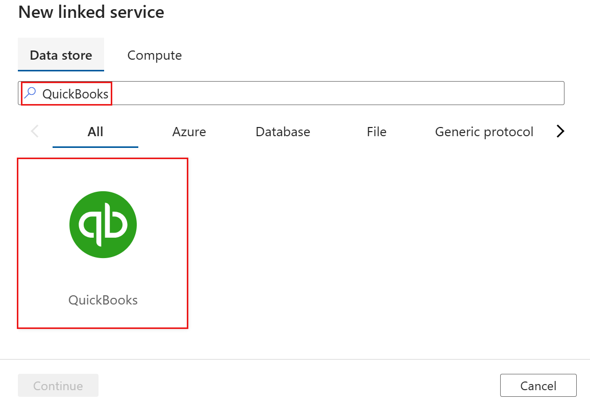 QuickBooks 连接器搜索结果的屏幕截图。
