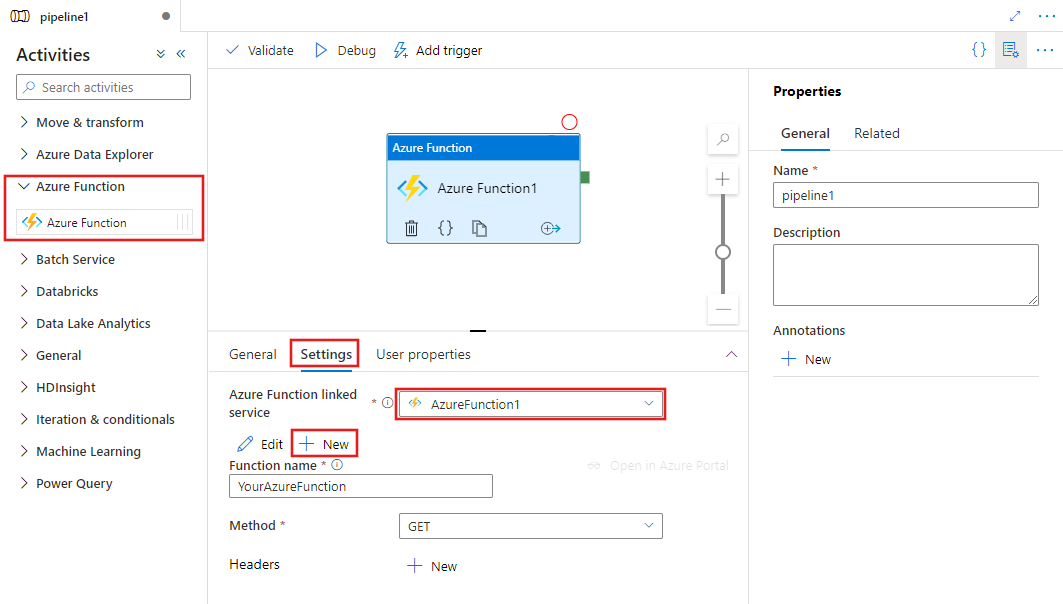 Azure Functions 活动的 UI 屏幕截图。