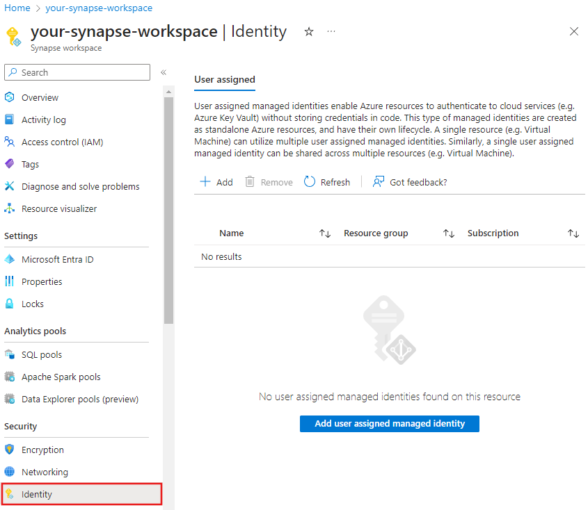 Screenshot 演示如何使用 Azure 门户关联用户分配的托管标识.