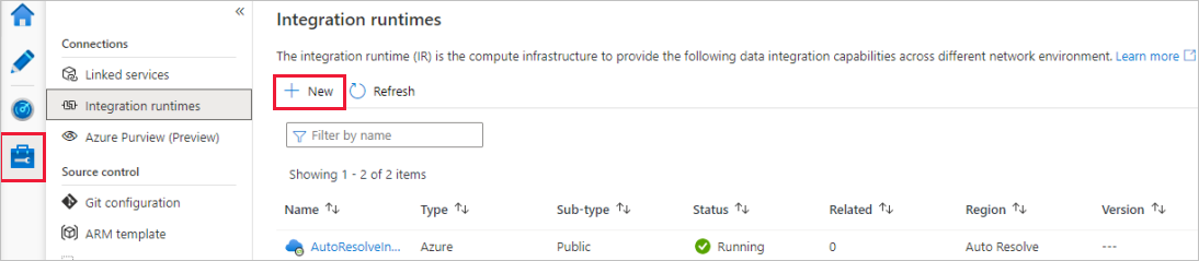显示创建新 Azure IR 的屏幕截图。