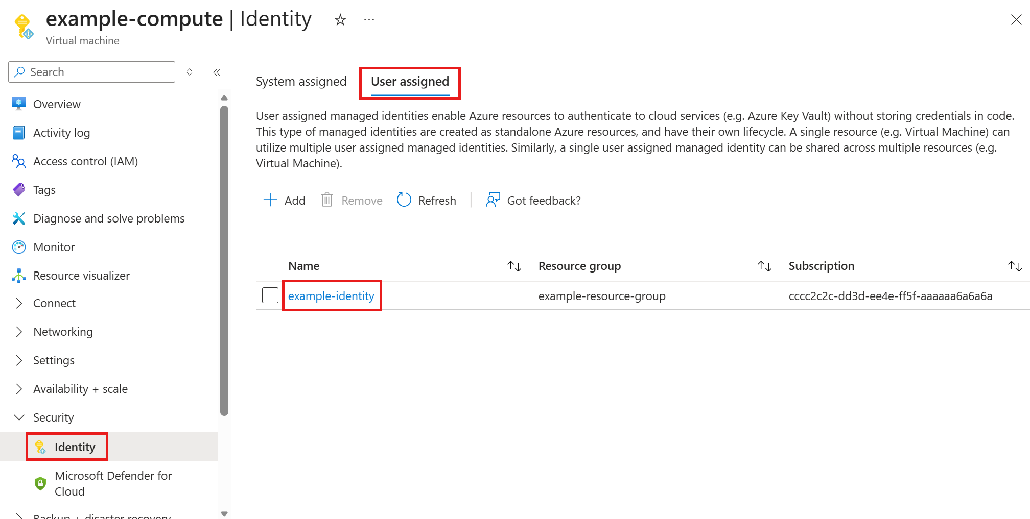 在 Azure 门户上分配托管标识的屏幕截图。