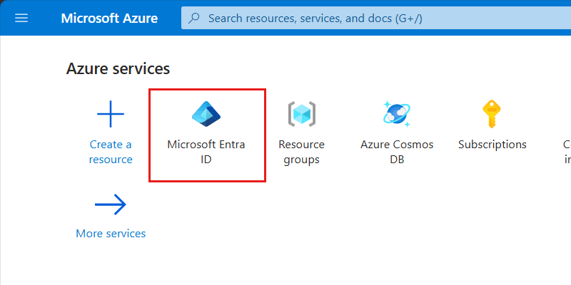 Azure 门户“主页”中 Microsoft Entra ID 选项的屏幕截图。