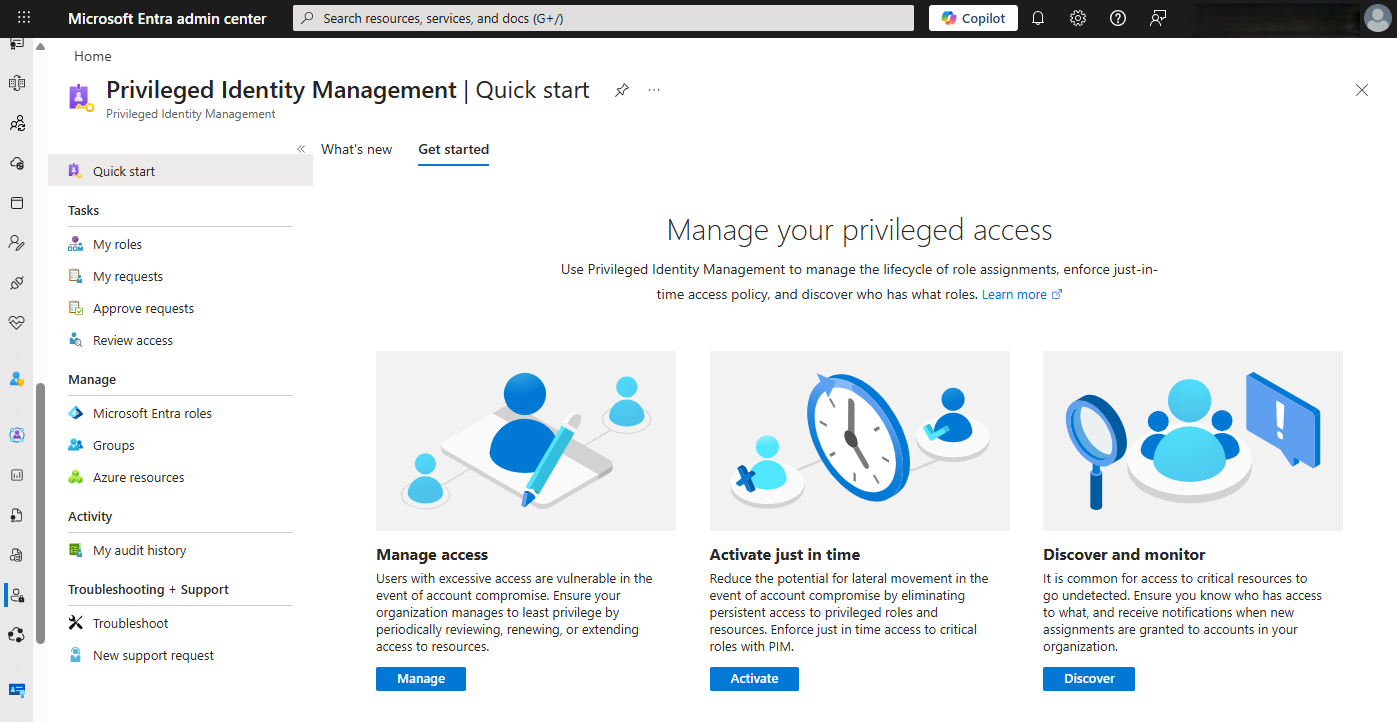Azure 门户中特权身份管理的截图。
