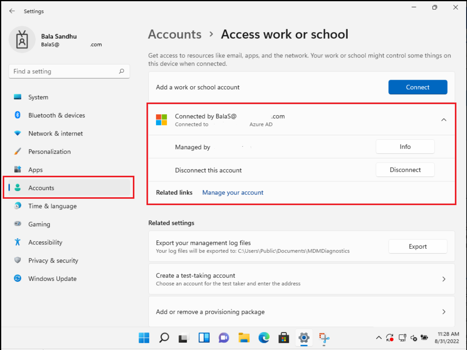 显示当前连接的 Windows 11 设置应用的屏幕截图。