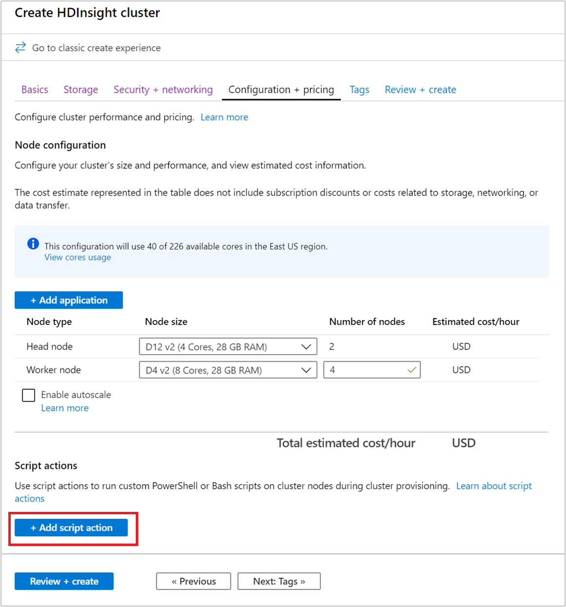 Azure 门户群集脚本动作。