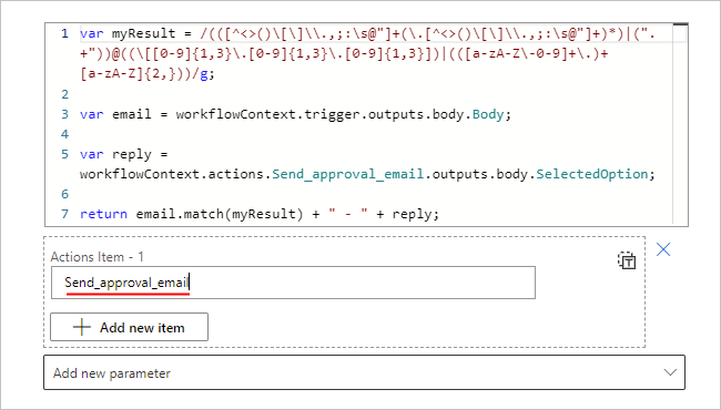 显示操作项-1 框及其操作的 JSON 名称的屏幕截图。