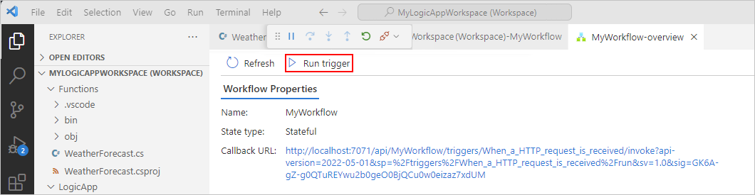 屏幕截图显示了 Visual Studio Code 和工作流已打开的概述页面。