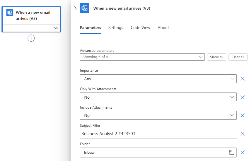 截图显示消耗工作流和 Office 365 Outlook 触发器。