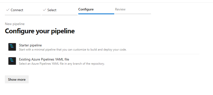 Azure DevOps管道配置步骤页面的截图。