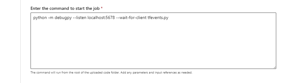 有关交互式作业的屏幕截图：debugpy 的配置