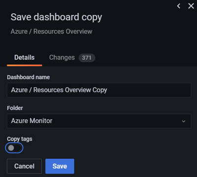Grafana 工作区的屏幕截图。复制仪表板。