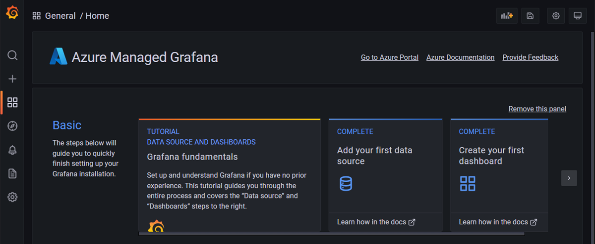 Azure 托管 Grafana 工作区的屏幕截图。