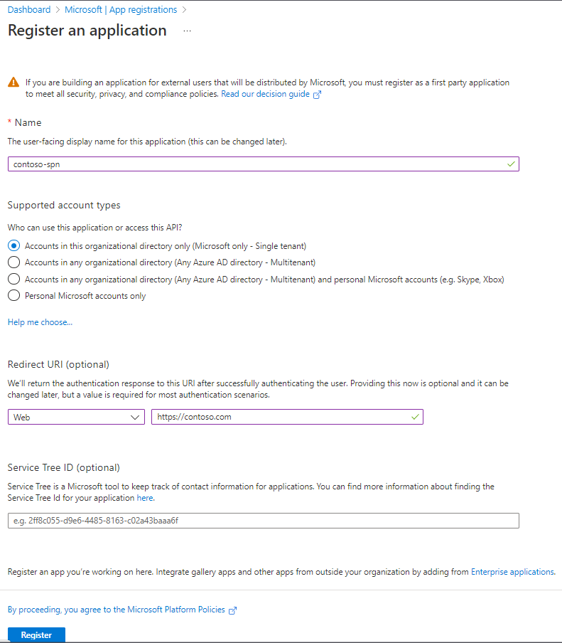 如何在 Microsoft Entra ID 中创建应用的截图。