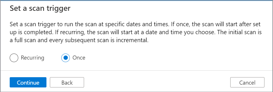Microsoft Purview 扫描计划程序的截图。